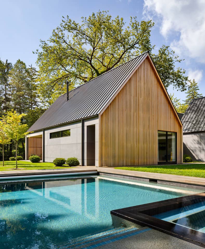 wooden rest house with pool