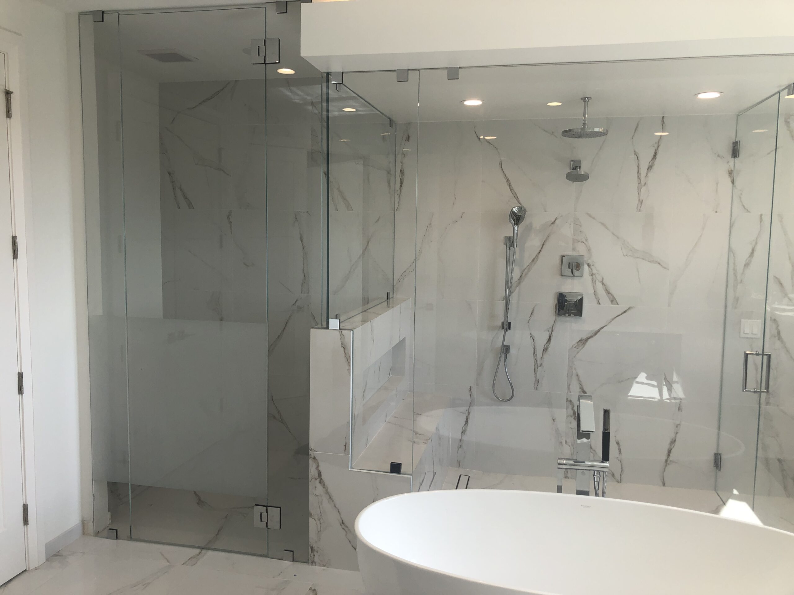 trendy glass shower room